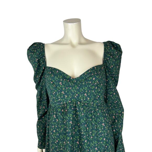 Reformation Green Floral Print Kenzi Dress Size 12 Puff Sleeve Babydoll Mini - Picture 4 of 12